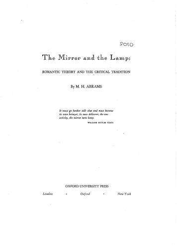 The Mirror and the Lamp: Romantic Theory and the Critical Tradition (Galaxy Books)