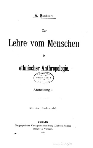 Zur Lehre vom Menschen in ethnischer Anthropologie