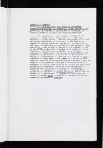 A critical edition of the Athis und Prophilias fragments with introduction, commentary, rhyme- and word-lists