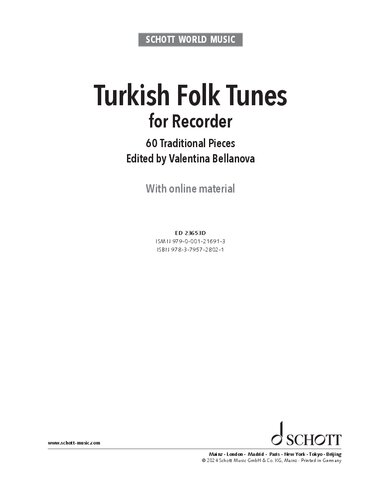 Turkish and Middle Eastern Folk Tunes for Recorder 60 Traditional Pieces