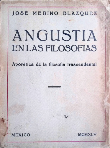 Angustia en las filosofías. Aporética de la filosofía trascendental