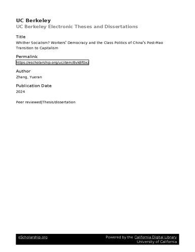 Whither Socialism? Workers' Democracy and the Class Politics of China's Post-Mao Transition to Capitalism.