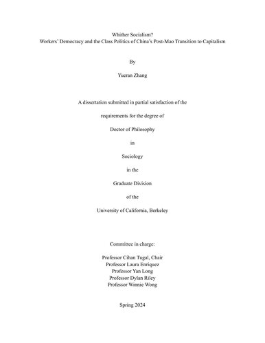 Whither Socialism? Workers’ Democracy and the Class Politics of China’s Post-Mao Transition to Capitalism