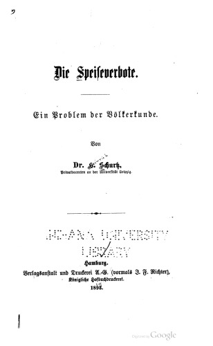 Die Speiseverbote : Ein Problem der Ethnologie