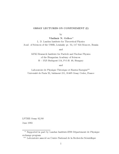 [Lecture Notes] Orsay lectures on confinement