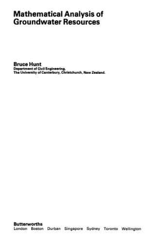 Mathematical Analysis of Groundwater Resources