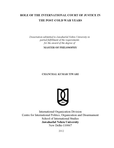 [Master's Thesis] Role of International Court of Justice in the Post cold war era