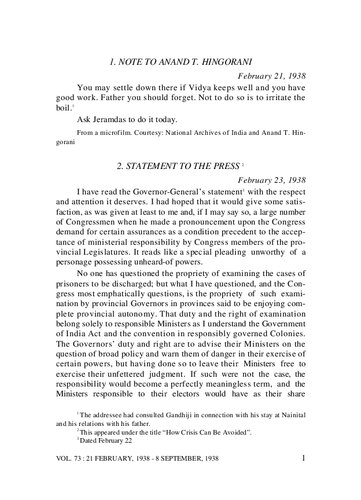 The Complete Works of Mahatma Gandhi Volume 73