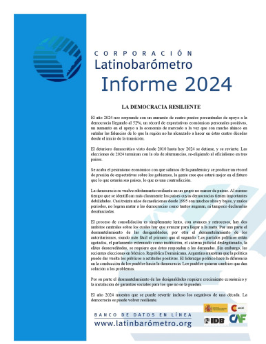 Corporación Latinobarómetro Informe 2024 : La democracia resiliente