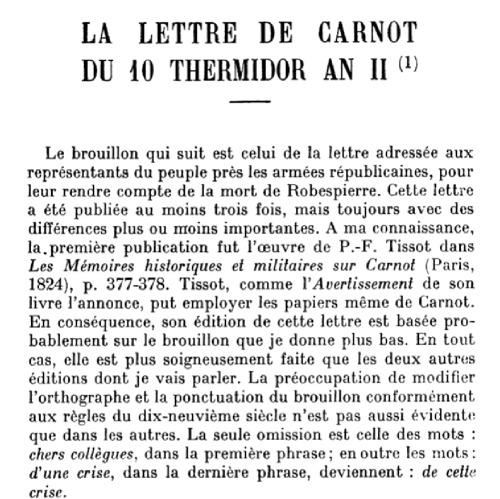 La lettre de Carnot du 10 Thermidor An II