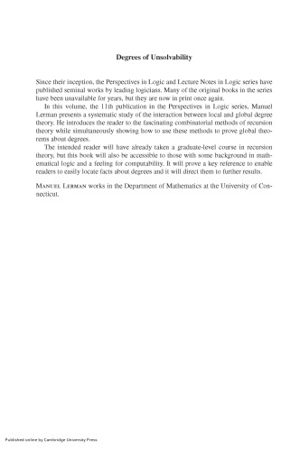 Degrees of Unsolvability: Local and Global Theory