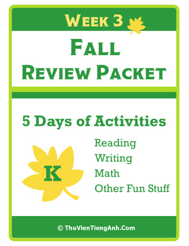 Kindergarten Fall Review Packet – Week 3