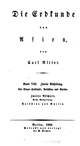 Die Erdkunde von Asien / Palästina und Syrien