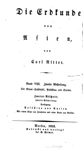 Die Erdkunde von Asien / Palästina und Syrien