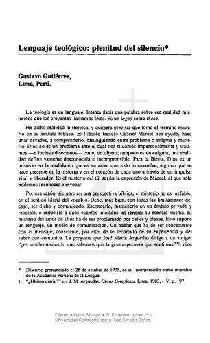Lenguaje teológico: plenitud del silencio [1995]