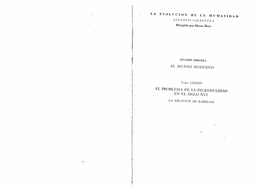 El problema de la incredulidad en el siglo XVI. La religión de Rabelais