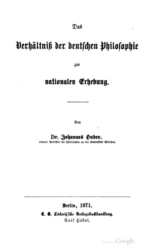 Das Verhältniß [Verhältnis] der deutschen Philoſophie zur nationalen Erhebung