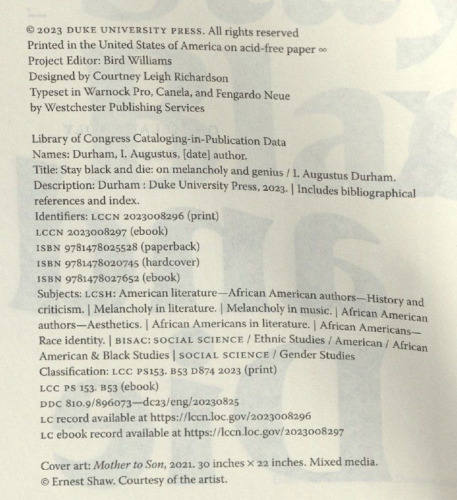 Stay Black and Die: On Melancholy and Genius