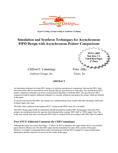 Simulation and Synthesis Techniques for Asynchronous FIFO Design with Asynchronous Pointer Comparisons