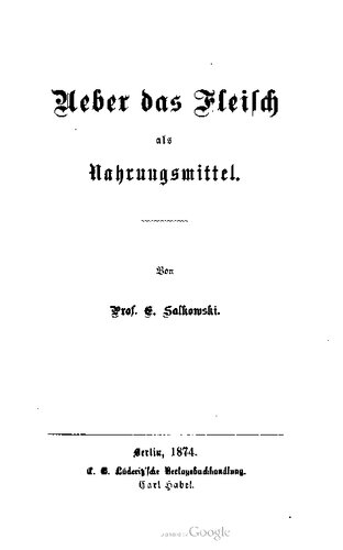 Ueber das Fleisch als Nahrungsmittel
