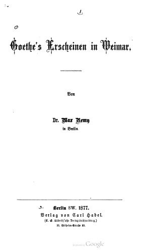 Goethe's Erscheinen in Weimar