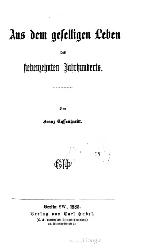 Aus dem geselligen Leben des siebenzehnten [siebzehnten] Jahrhunderts