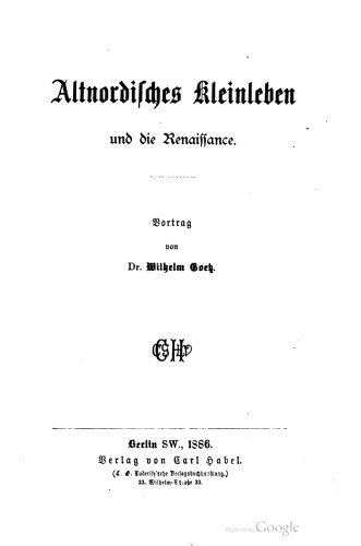 Altnordisches Kleinleben und die Renaissance. Vortrag