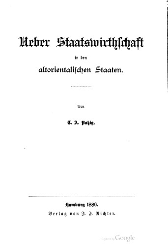 Ueber Staatswirthschaft [Staatswirtschaft] in den altorientalischen Staaten