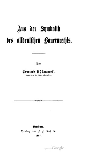 Aus der Symbolik des altdeutschen Bauernrechts