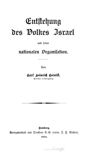 Entstehung des Volkes Israel und seiner nationalen Organiſation