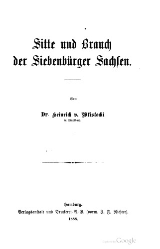 Sitte und Brauch der Siebenbürger Sachsen