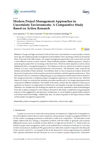 Modern Project Management Approaches in Uncertainty Environments: A Comparative Study Based on Action Research