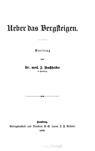 Über das Bergsteigen. Vortrag