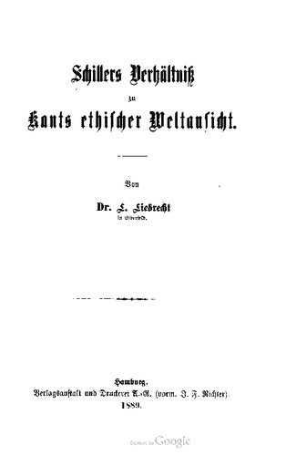 Schillers Verhältnis zu Kants ethischer Weltensicht