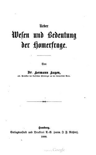 Über Wesen und Bedeutung der Homerfrage