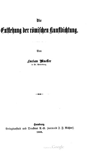 Die Entstehung der römischen Kunstdichtung