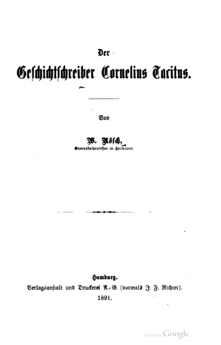 Der Geschichtschreiber Cornelius Tacitus