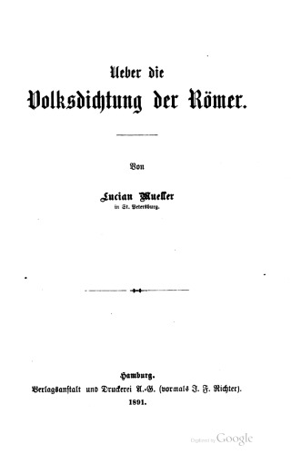 Über die Volksdichtung der Römer
