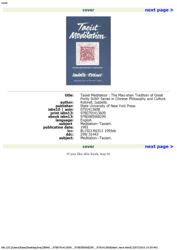 Taoist Meditation: The Mao-Shan Tradition of Great Purity (S U N Y Series in Chinese Philosophy and Culture)