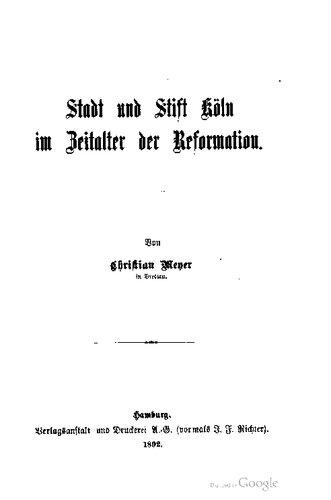 Stadt und Stift Köln im Zeitalter der Reformation
