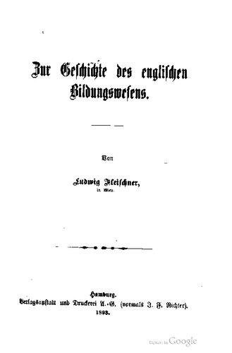 Zur Gschichte des englischen Bildungswesens