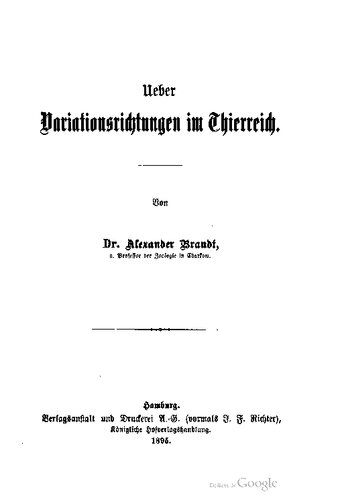 Die Variationsrichtungen im Tierreich