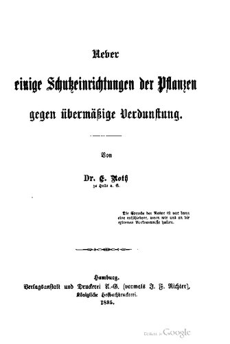 Über einige Schutzeinrichtungen der Pflanzen gegen übermäßige Verdunstung