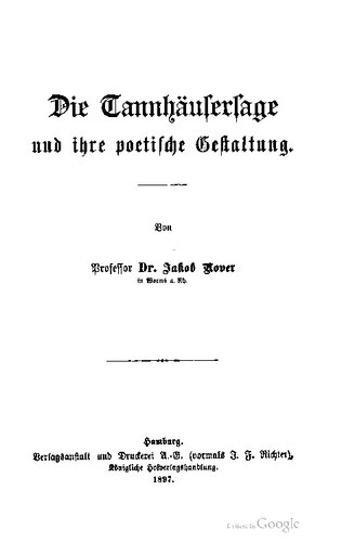 Die Tannhäusersage und ihre poetische Gestaltung