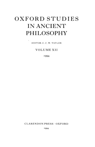 Oxford Studies in Ancient Philosophy: Volume XII: 1994 (Oxford Studies in Ancient Philosophy)