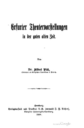 Erfurter Theatervorstellungen in der guten alten Zeit