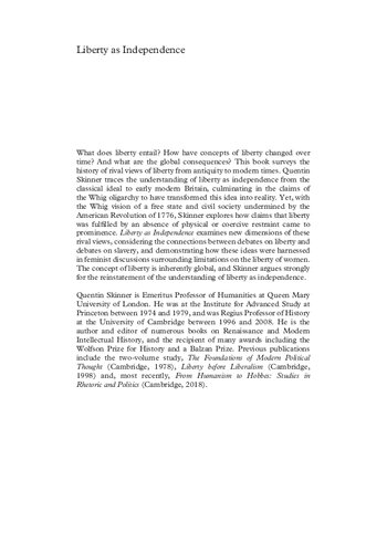 Liberty as Independence: The Making and Unmaking of a Political Ideal