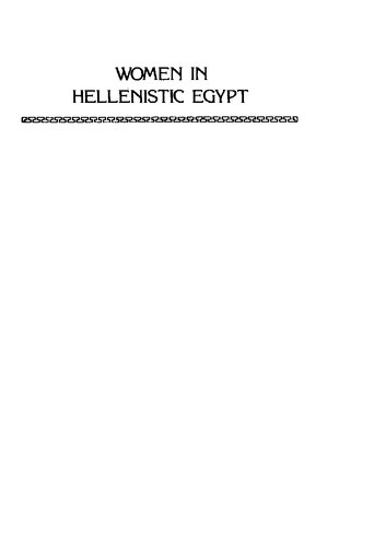 Women in Hellenistic Egypt: From Alexander to Cleopatra