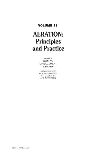Aeration: Principles and Practice, Volume 11 (Water Quality Management Library)