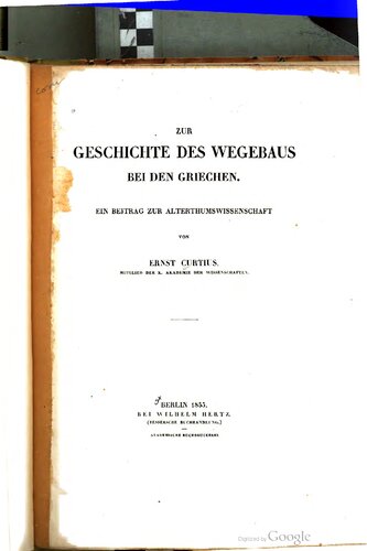 Zur Geschichte des Wegebaus bei den Griechen : Ein Beitrag zur Altertumswissenschaft